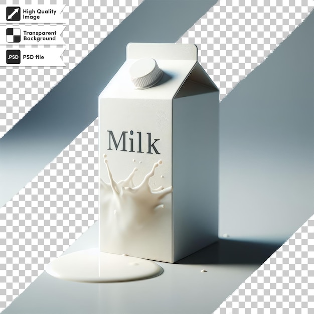 PSD psd-doos met melk en een glas melk op transparante achtergrond