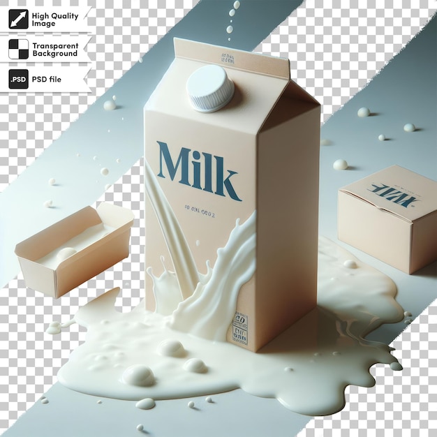 PSD psd-doos met melk en een glas melk op transparante achtergrond