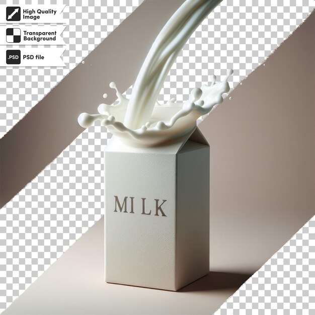 PSD psd-doos met melk en een glas melk op transparante achtergrond