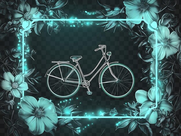 Psd Doted Lines Light Neon Frame Z Rowerami I Kwiatami Arou Outline Collage Art Transparent