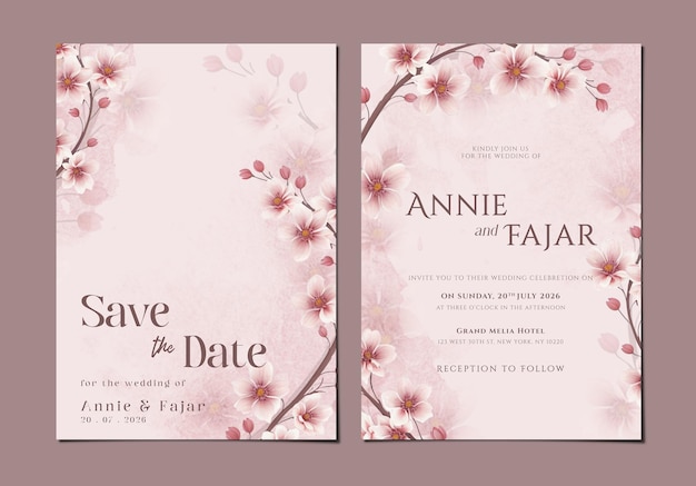 PSD psd double sided wedding invitation card template with pink flower