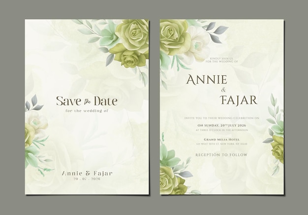 PSD psd double sided wedding invitation card template with yellow flower bouquet