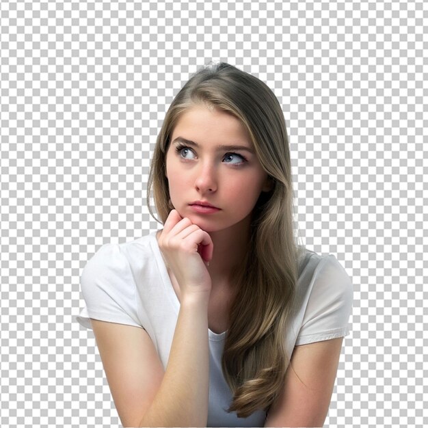 Psd of a doubt young women thinking on transparent background