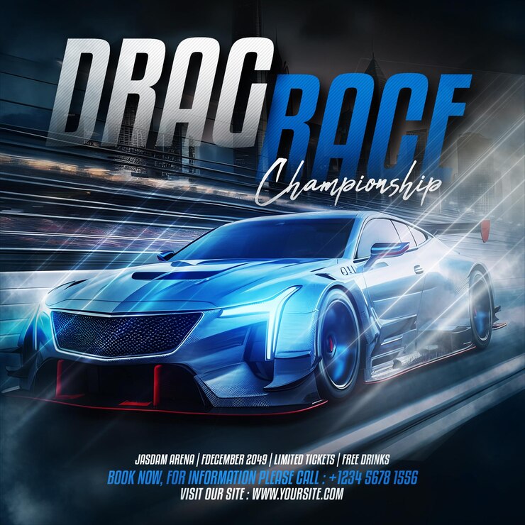 PSD drag race car exhibition auto show social media flyer templates
