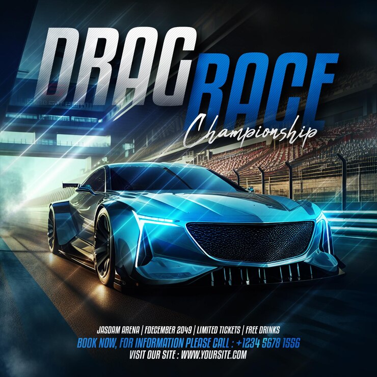 PSD drag race car exhibition auto show social media flyer templates
