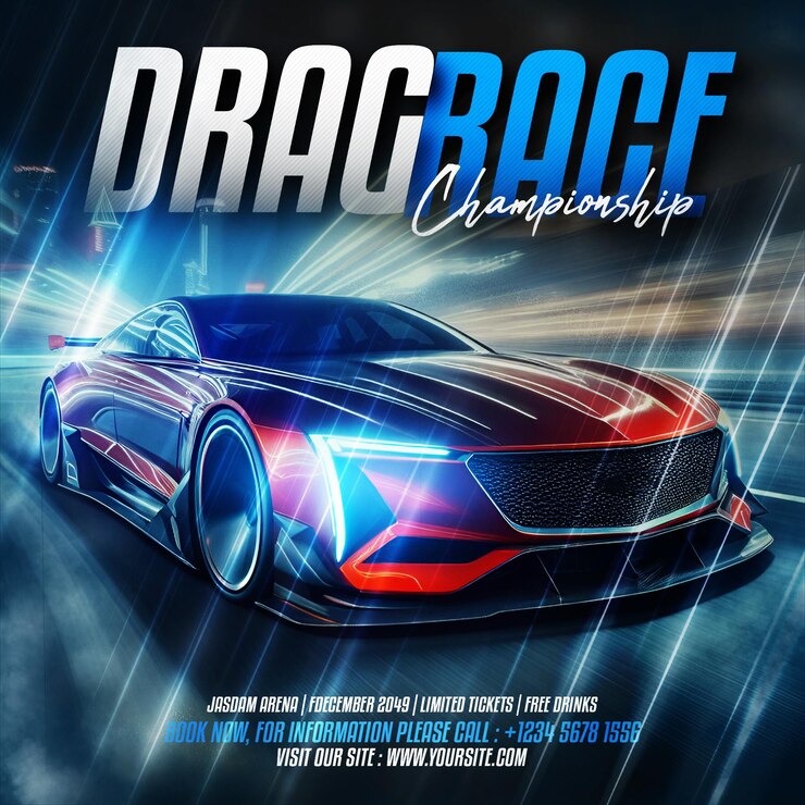 PSD drag race car exhibition auto show social media flyer templates