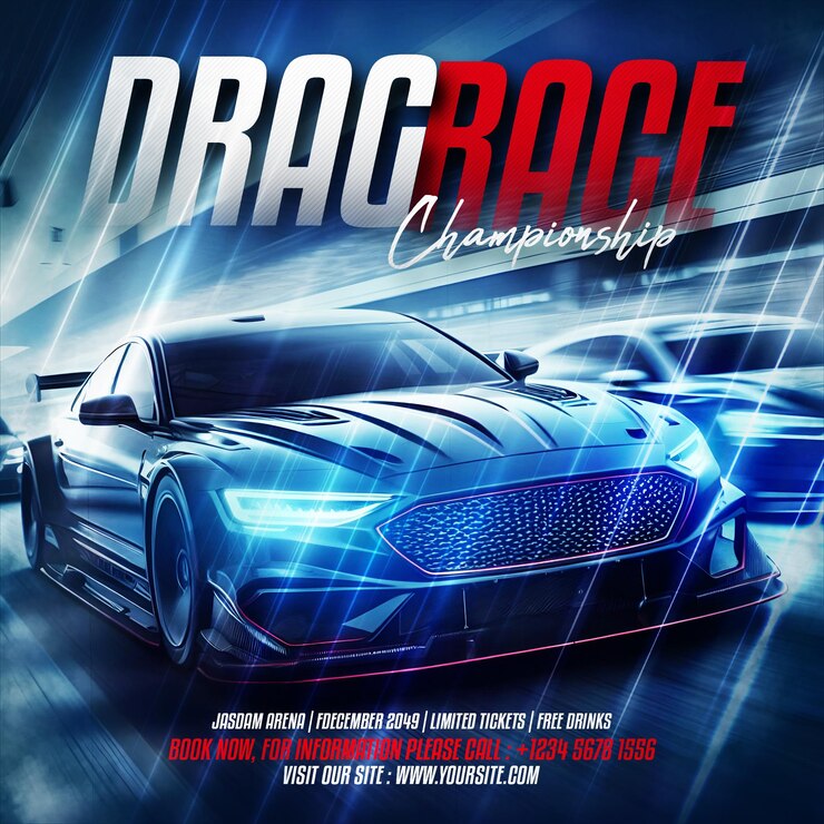 PSD drag race car exhibition auto show social media flyer templates