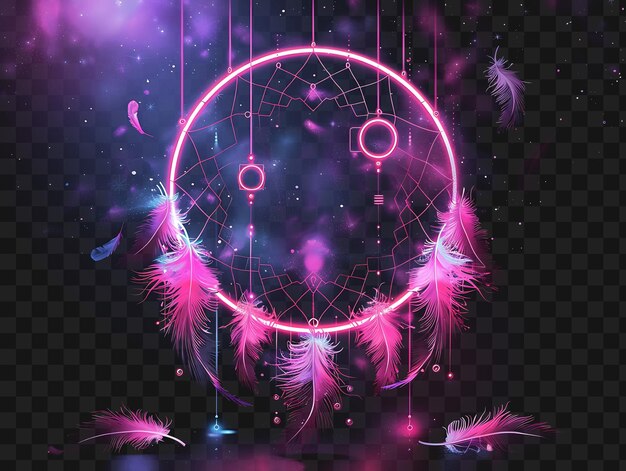 PSD psd of dream catcher arcane frame with intricate dream catchers and outline neon collage style art