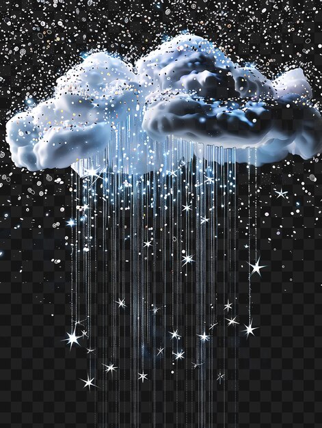 PSD psd dreamy nimbus cloud with cascading silver ribbons and twinkl y2k neon glow tshirt tatoo ink art