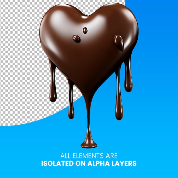 PSD psd dripping chocolate heart separated from background png