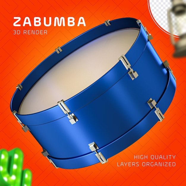 PSD psd drum bumbo instrument inclined 3d render for sao joao