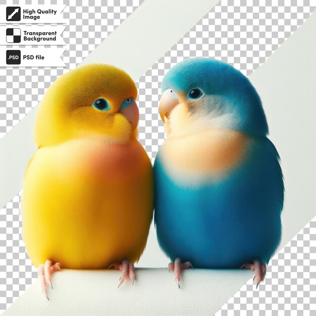 PSD psd dwa kolorowe papugi kochają zdjęcie walentynkowe na przezroczystym tle z edytowalną warstwą maski