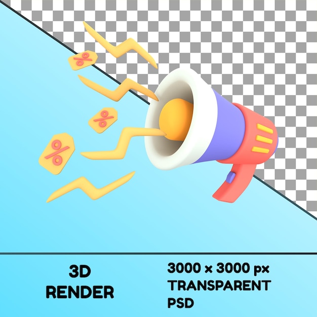 PSD psd e commerce megaphone with discount promotiono 3d icon