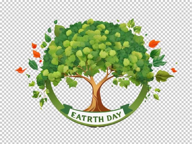 Logo della giornata della terra psd con alberi e foglie png su uno sfondo trasparente