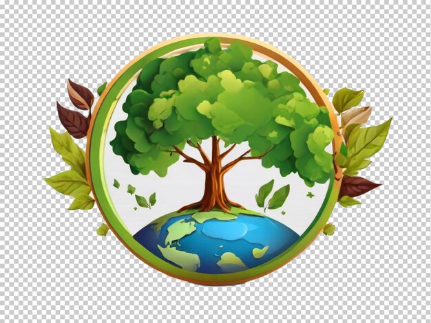 PSD logo della giornata della terra psd con alberi e foglie png su uno sfondo trasparente