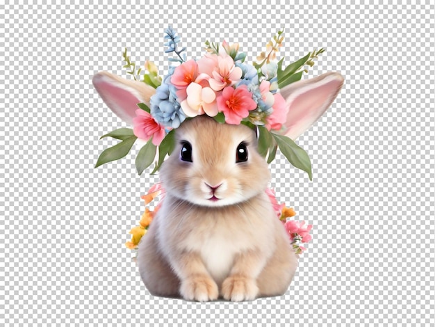 PSD psd easter bunny with flower crown png on a transparent background
