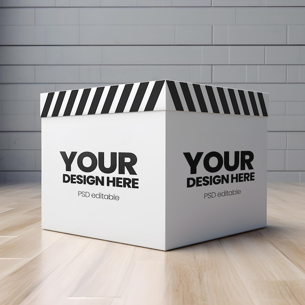 PSD editable big box mockup on wooden ground