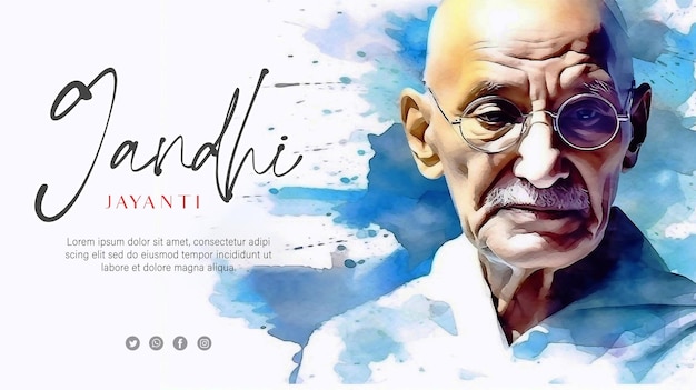 Psd editable happy gandhi jayanti poster design with mahatma gandhi silhouette