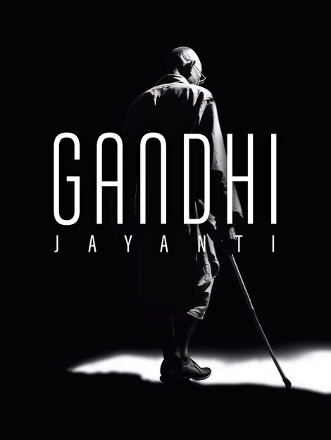 PSD psd editable happy gandhi jayanti poster design with mahatma gandhi silhouette