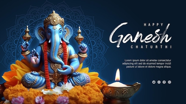 Psd editable happy ganesh chaturthi with golden lord ganesha sculpture