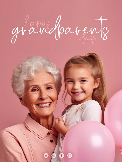 PSD psd editable happy grandparent day with grandmother and granddaughter smiling happy together