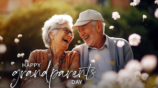 Psd editable happy grandparents day portrait of romantic senior man with his wife hugging