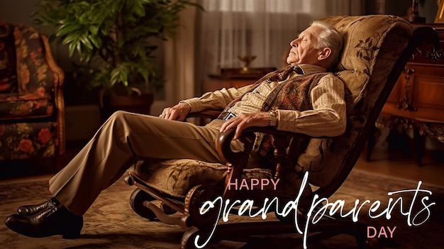 PSD psd editable happy grandparents day senior man sitting in a rocking chair