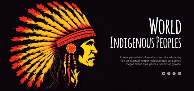 PSD psd editable happy indigenous day with indian people wearing fur bonnet