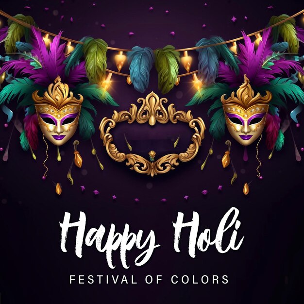 Psd editable happy mardi gras carnival poster design with venetian masks