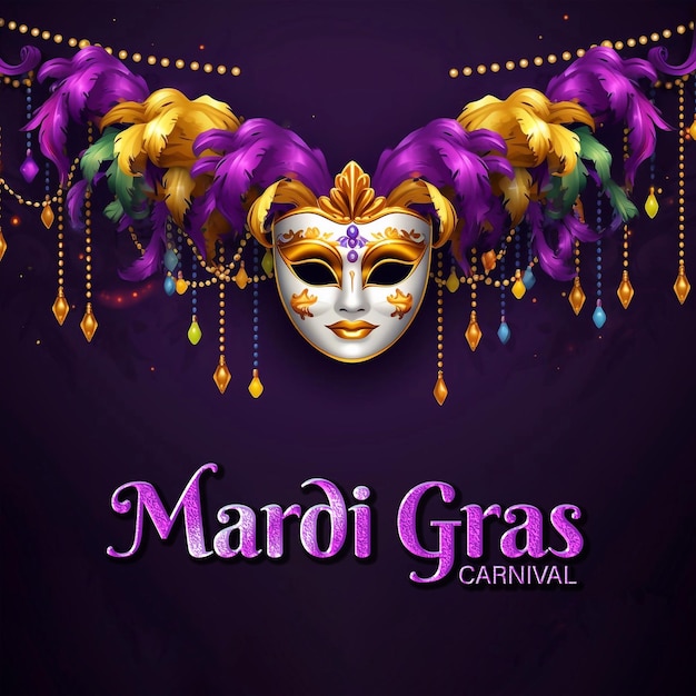 Psd редактируемый дизайн плаката карнавала happy mardi gras с венецианскими масками