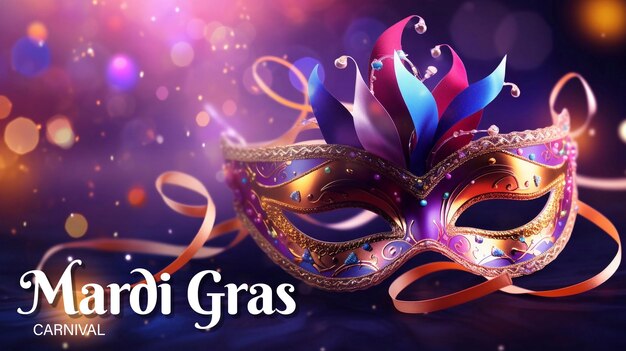 PSD psd editable happy mardi gras carnival poster design with venetian masks