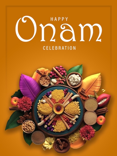 PSD psd editable happy onam poster design with indian traditional food