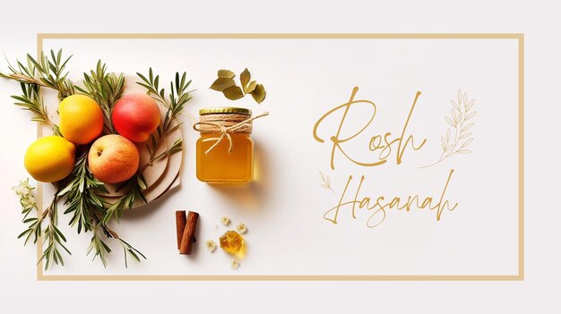 Psd 편집 가능한 유대인 새해 또는 꿀석류와 사과를 곁들인 Rosh Hashanah