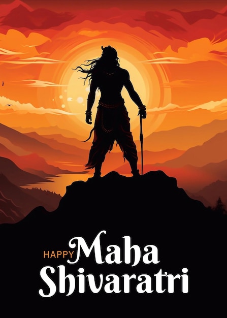 PSD psd editable maha shivaratri poster design con dio siva ritratto in stile di pittura ad acquerello