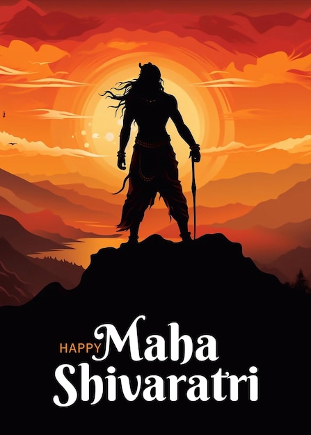 Psd editable maha shivratri poster design met illustratie van lord shiva