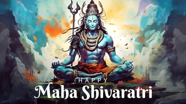 PSD psd editable maha shivratri poster design with illustration of lord shiva