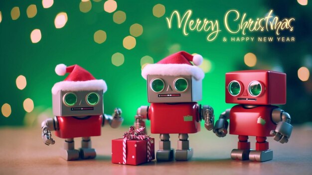 PSD psd editable retro robot toy celebrating christmas with festive christmas background