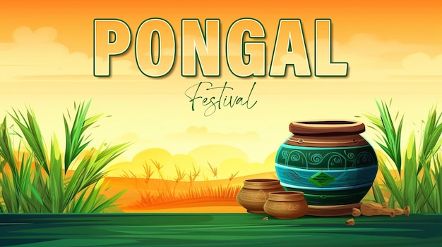 PSD psd editable tamil nadu festival happy pongal with pongal props indian harvest festival