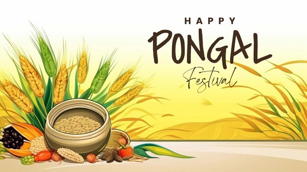 PSD psd editable tamil nadu festival happy pongal with pongal props indian harvest festival