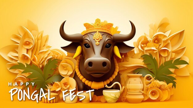 PSD psd editable tamil nadu festival happy pongal with pongal props indian harvest festival