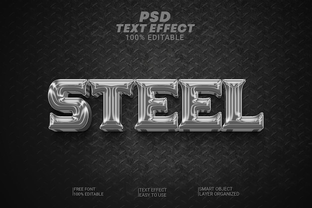 Psd editable text effect steel premium