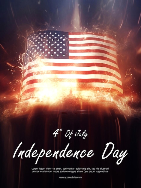 PSD psd editable us independence day with us flag and fireworks