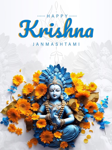 PSD psd edytowalny projekt plakatu happy krishna janmashtami z ilustracją przedstawiającą pana krysznę