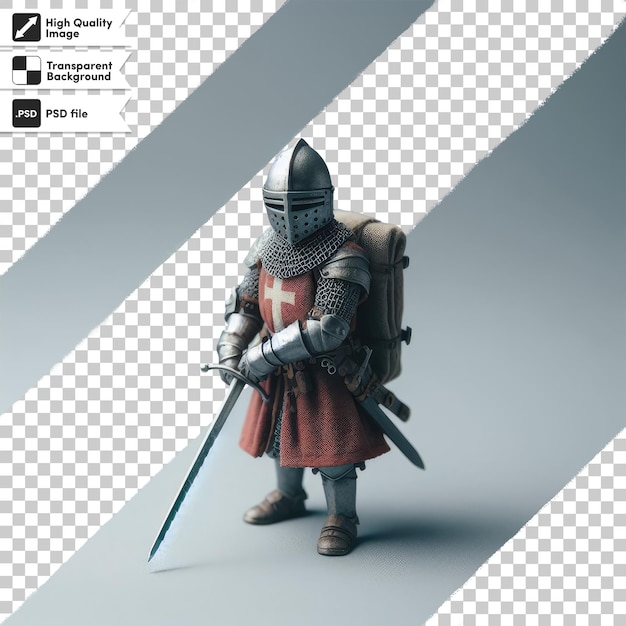 Psd een beeldje van een ridder met een zwaard en een schild op een doorzichtige achtergrond
