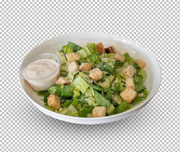 Psd een kom salade met caesardressing erin geïsoleerd