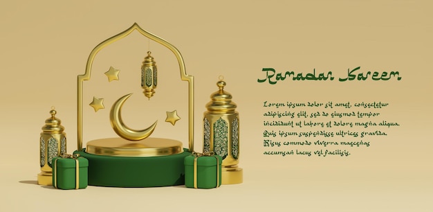PSD psd een poster voor een moskee met een groen en goud ontwerp en een maansikkel en een ster.
