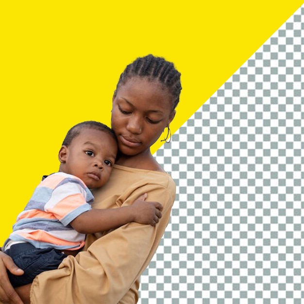 psd een vrouw die een baby vasthoudt met een gele doorzichtige achtergrond
