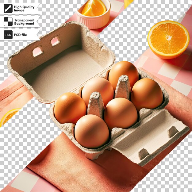 Psd eggs in carton box on transparent background