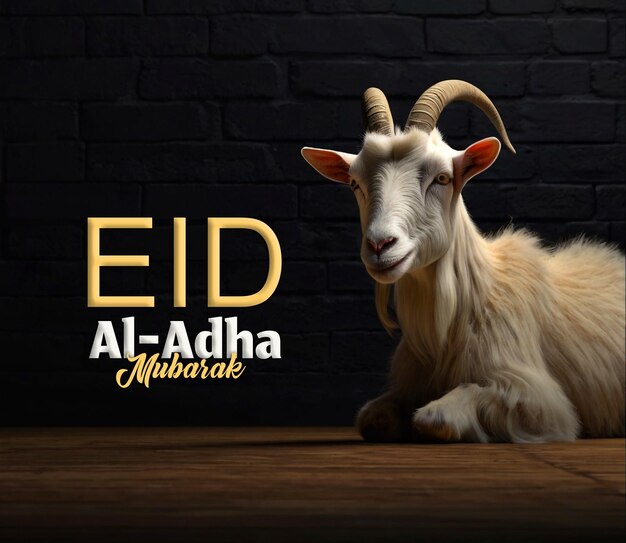 Psd eid al adha celebration template and editable text with goat