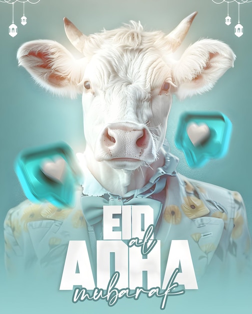 Psd eid al adha islamic festival of sacrifice happy eid ul adha social media post with stylish cow